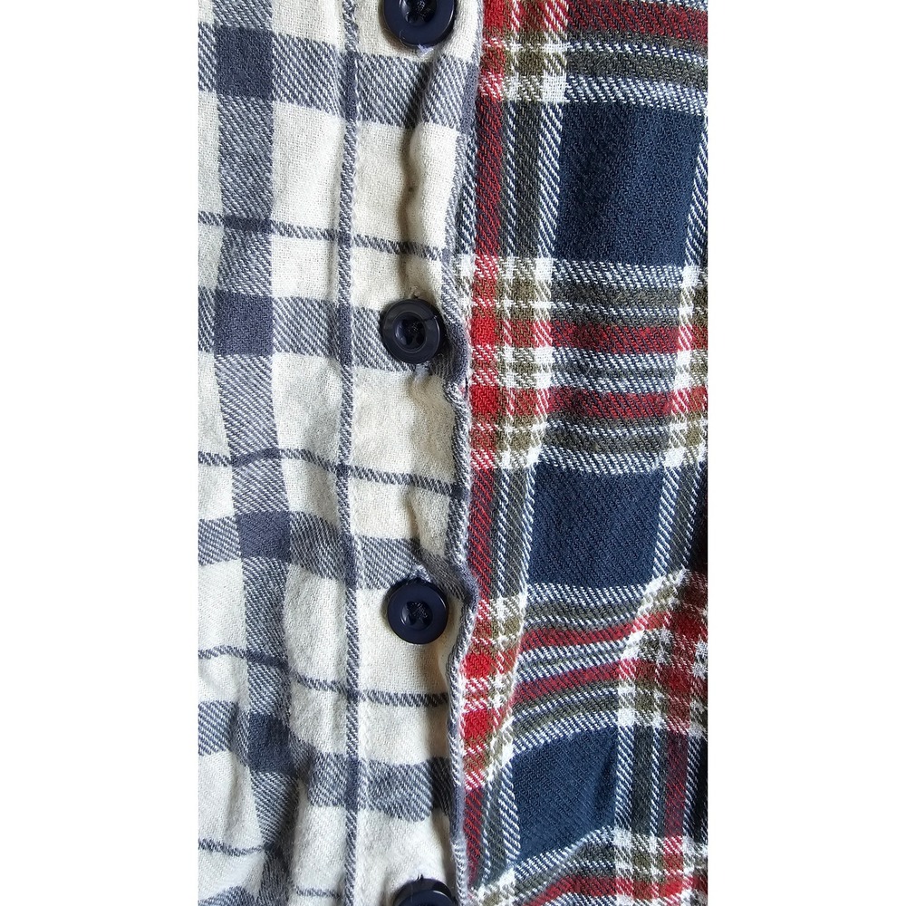 Rsq Split Plaid Cropped Flannel Button Shirt Blue… - image 4